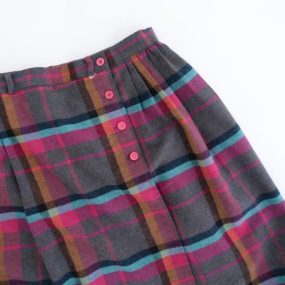 Vintage  Multi-Colour Plaid A-Line High Waisted Skirt - Picture 5 of 8